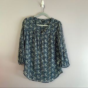 Lucky Brand 1/4 Button Front Printed Top